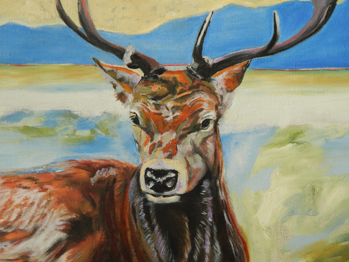 ©Rebecca Carron, Lying Deer in Open Fields, (detail) Oil Painting